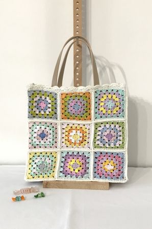 Granny Bag UNIQUE - Borsa all'uncinetto con manici ecopelle