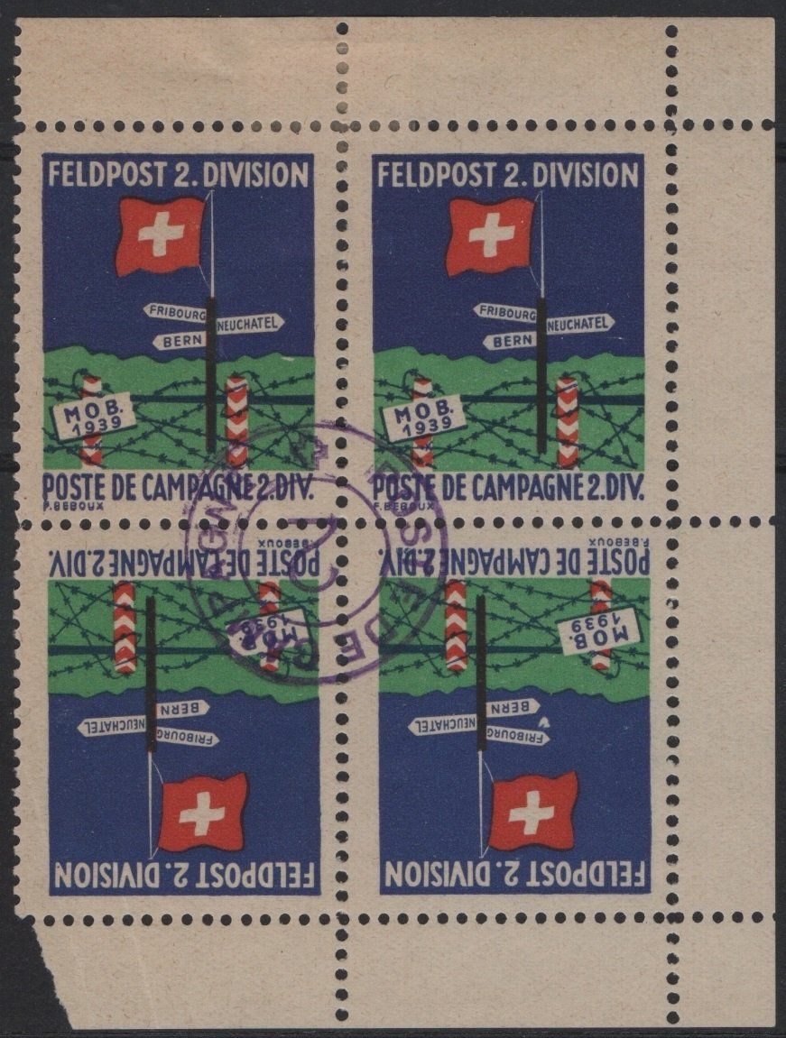 Tutti i francobolli: FELDPOST 2. DIVISION - Kehrdruck Viererblock mit 2 ABARTEN – Usato da Eglisau venduto da Chperfins