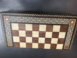 Backgammon Spiel, Holz Inlay Zustand gut