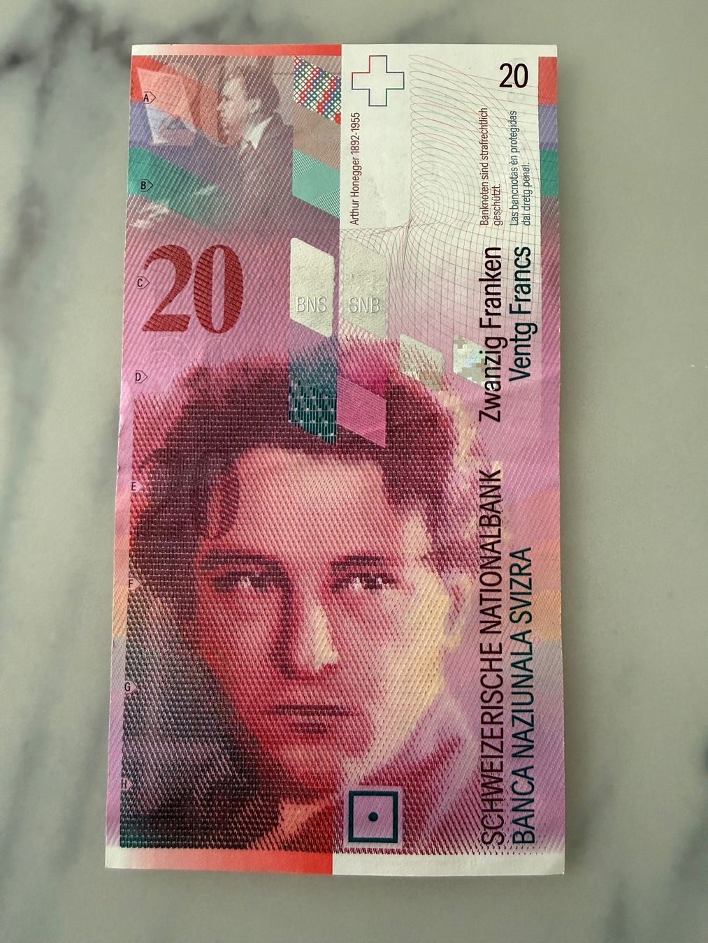 Banconote: Banknote 20 CHF, Arthur Honegger - 1995 – Usato da Dübendorf venduto da sou_55nr 2