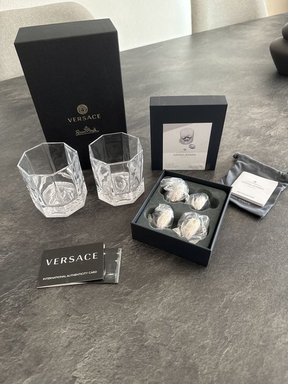 2 Versace Gläser inkl Georg Jensen Ice Cubes (Neu und originalverpackt ...