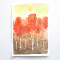 Aquarell Bild Original - Bäume - Wald - 21 x 29.5cm