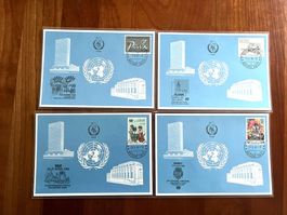 UNO Genf blaue Ausstellungskarten 1986  Mi.160-166 (R606)