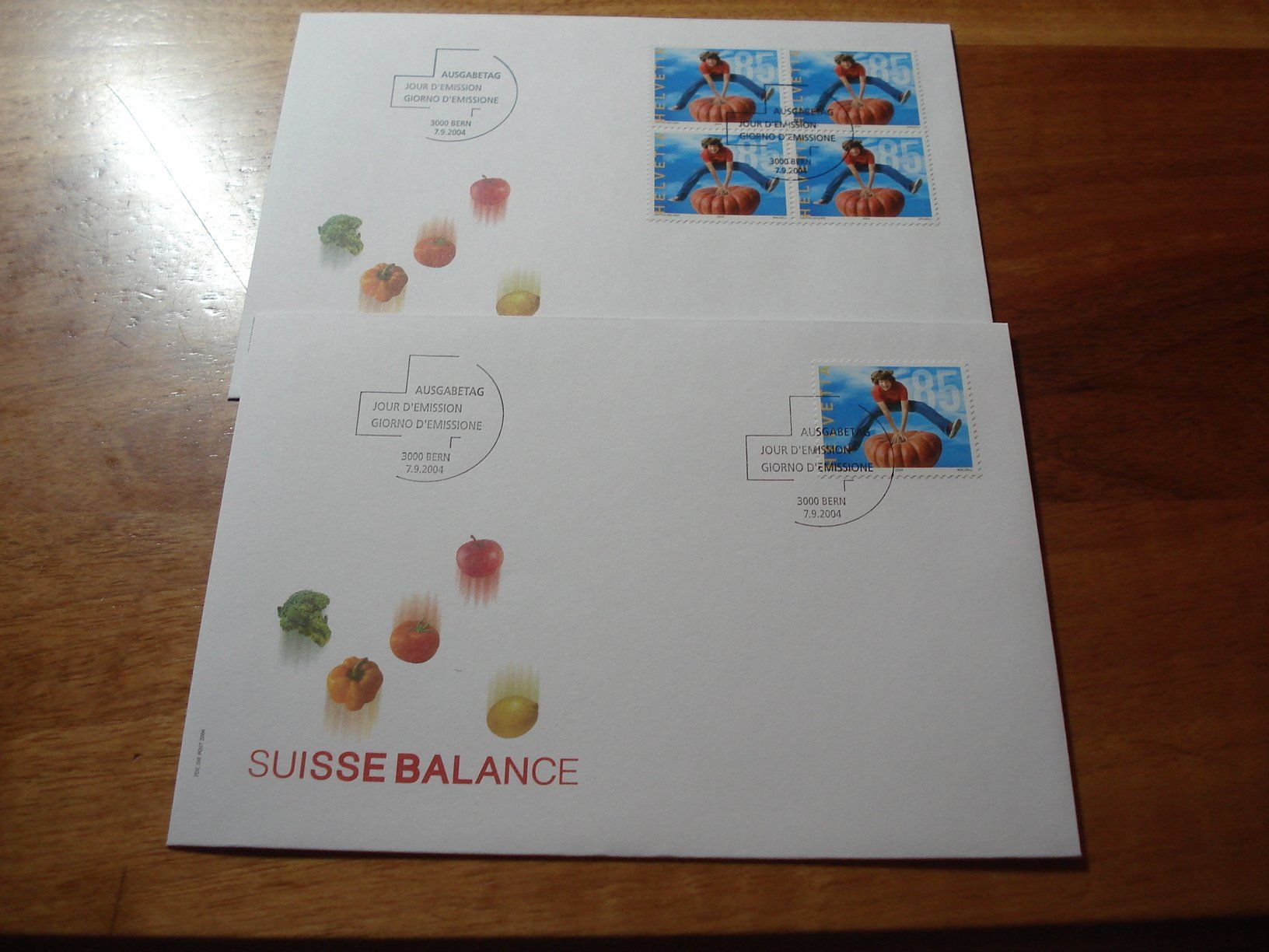 Alle Briefmarken: FDC 2004 Suisse Balance, Einzel + 4erblock – Gebraucht aus Niederwil AG von morostahu 1
