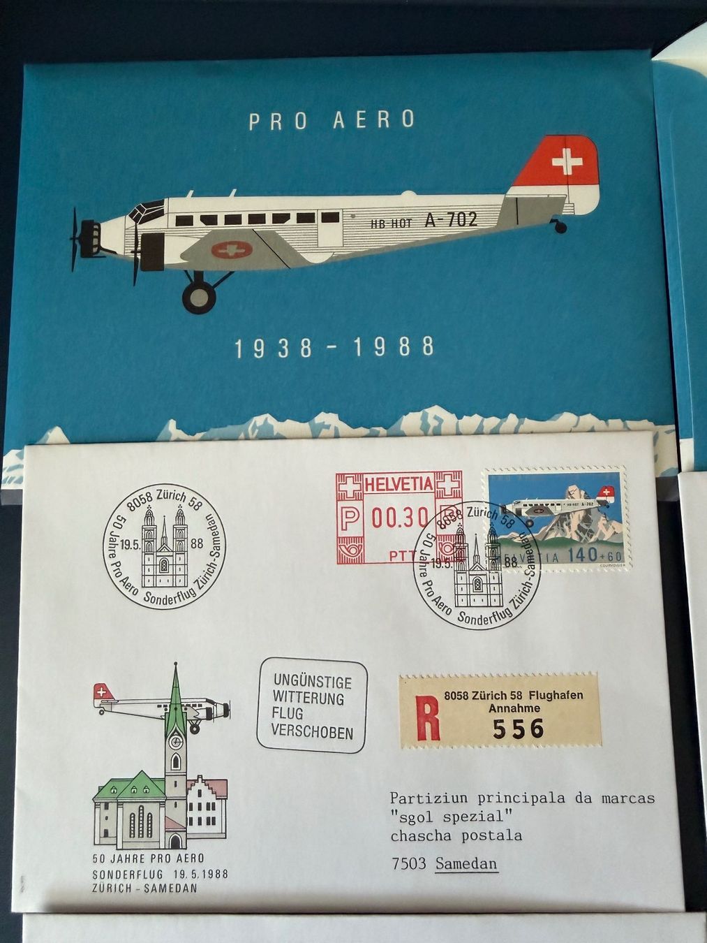 Tutti i francobolli: 1 Set, Pro Aero 1938-1988, 5 Briefe – Usato da Oberhasli venduto da Sicurezza 1