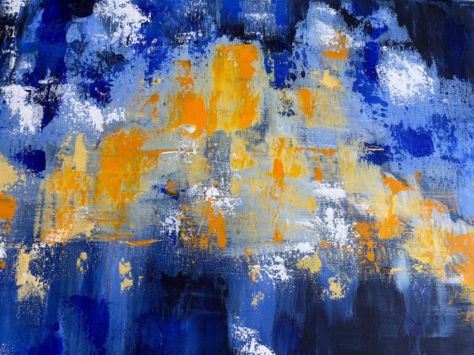 Dipinti: Abstraktes Acrylgemälde blau gelb – Nuovo (secondo la descrizione) da Cham venduto da Felha 7
