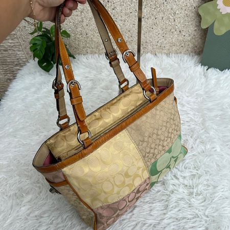 Handtasche Coach Patchwork Monogram braun/gelb guter Zustand