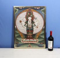 Buddhafigur, Mischtechnik auf Papier, teuer gerahmt.