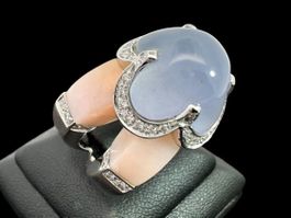 Rosenquarz Calzedon Diamanten Ring 18k Gr 54 *S1169