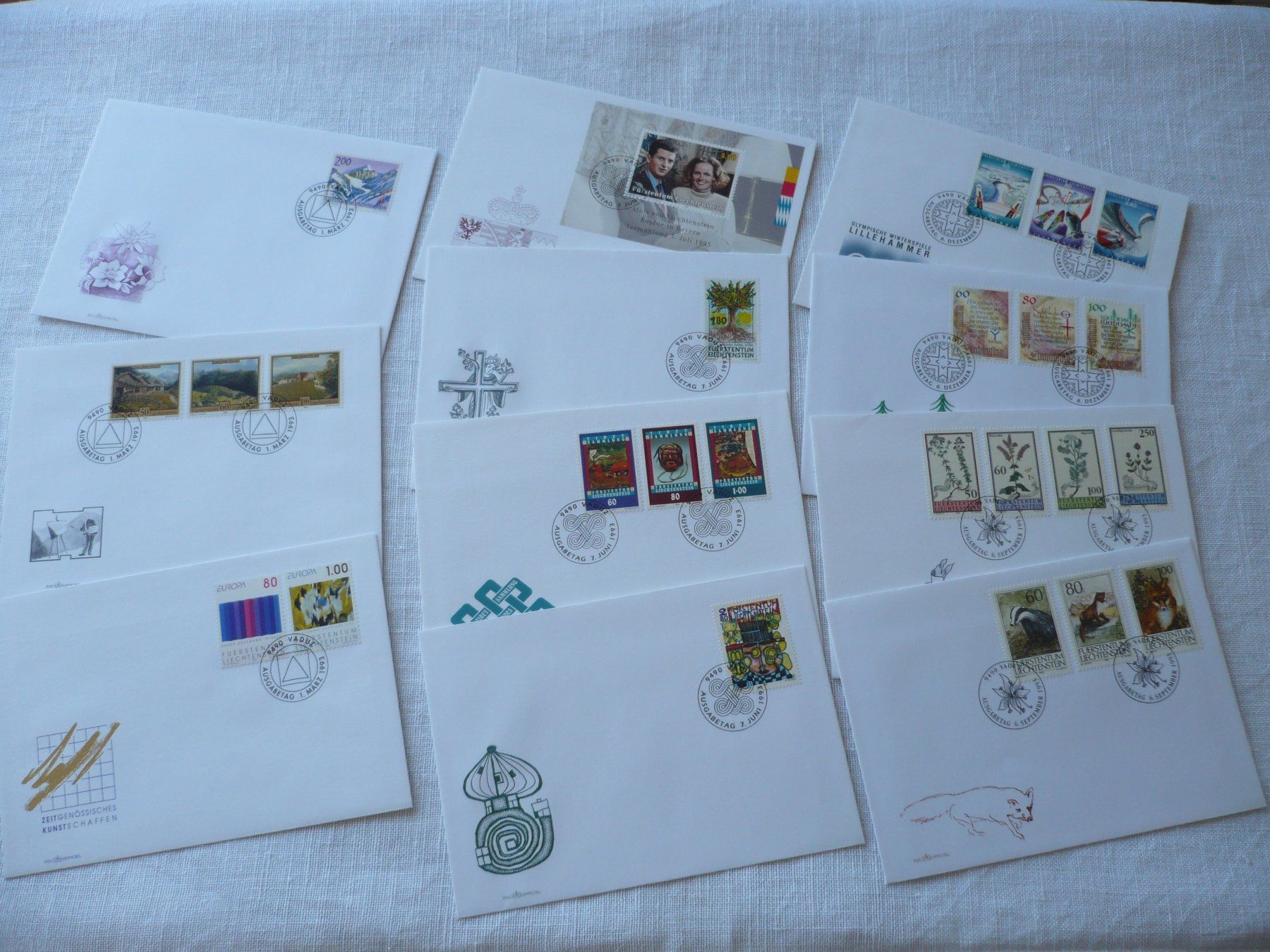 Tutti i francobolli: FL 1993 Neuausgaben 11 FDC – Usato da Zürich venduto da saltandpepper008