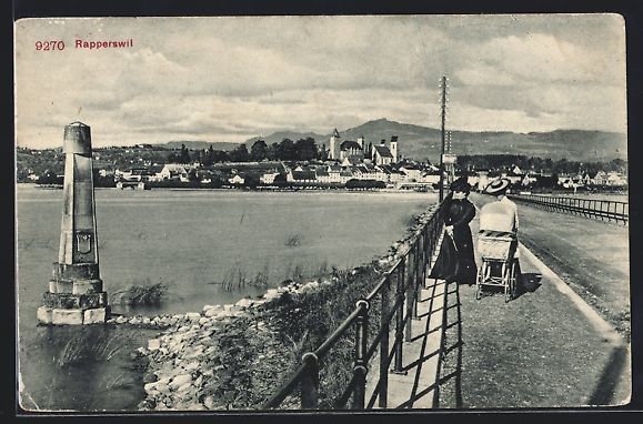 Cartoline postali: Rapperswil, Ortspanorama mit Brücke und – Usato da Berlin venduto da bartko-reher