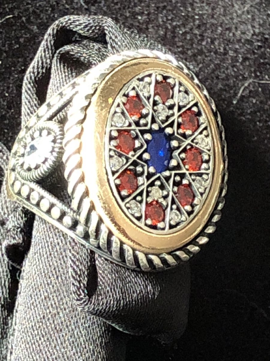 Anelli: Sterling Silber 925 Ring mit Rote blaue echte Steine 61Gr – Nuovo e nell'imballaggio originale da Läufelfingen venduto da Original100