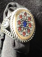 Sterling Silber 925 Ring mit Rote blaue echte Steine 61Gr