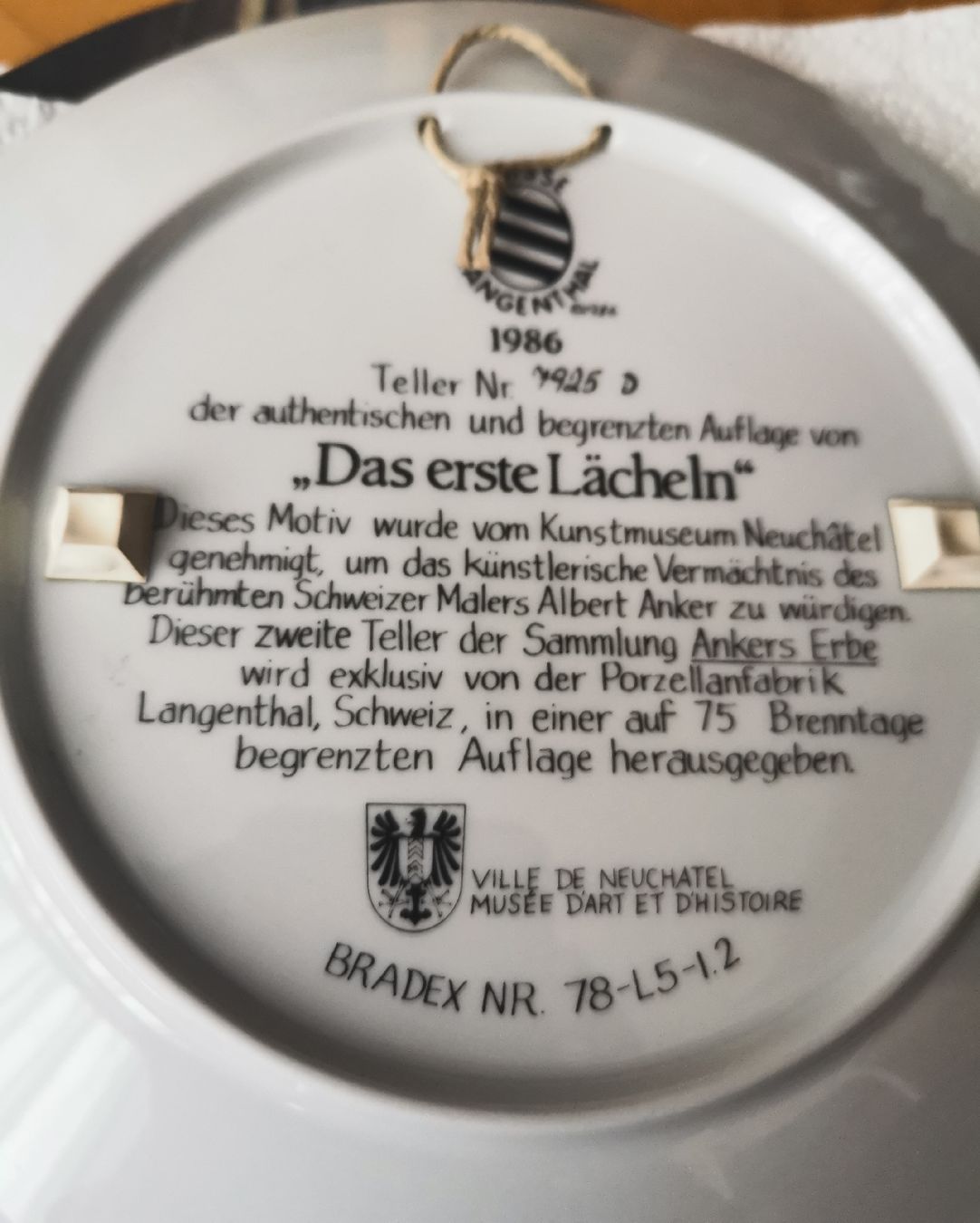 Piatti: Ankerteller, Sammelteller, "Das erste Lächeln" – Usato da Egg b. Zürich venduto da Pronsch 2
