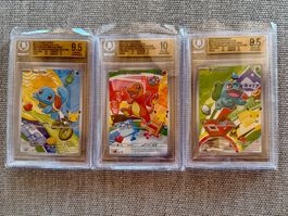 Charmander(BGS10), Squirtle(BGS9.5) und Bulbasaur(BGS9.5)