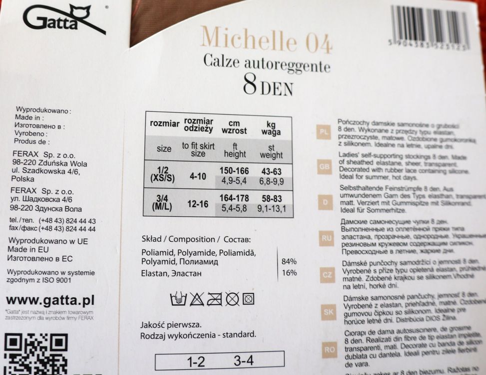 Jambe Fine Bas Autoportants Gatta Michelle - 8 DEN, 15 DEN, 40 DEN - Sans Orteils Marqués - Effet Amincissant - Taille XS-L Bande Silicone