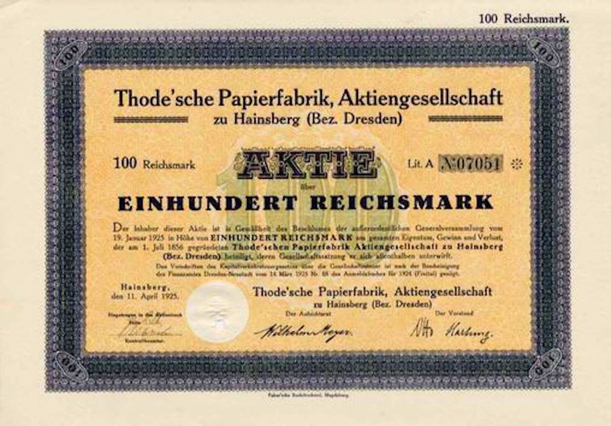 Dokumente: Thode'sche Papierfabrik AG zu Hainsberg - 1925 – Gebraucht aus Solothurn von Sgasche