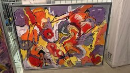 Abstrakte Acrylmalerei 🖼️ bunte Vögel & Figuren, signiert