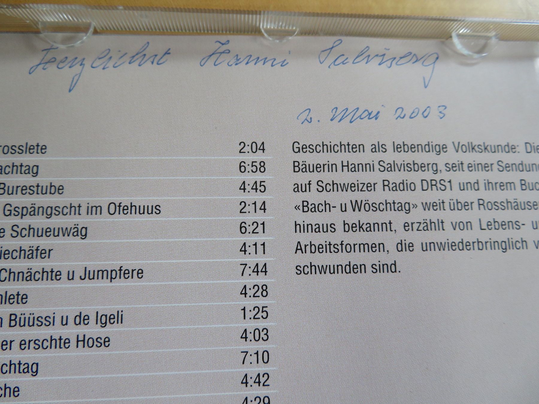 CD: Hanni Salvisberg – Usato da Bern venduto da mordswein 3