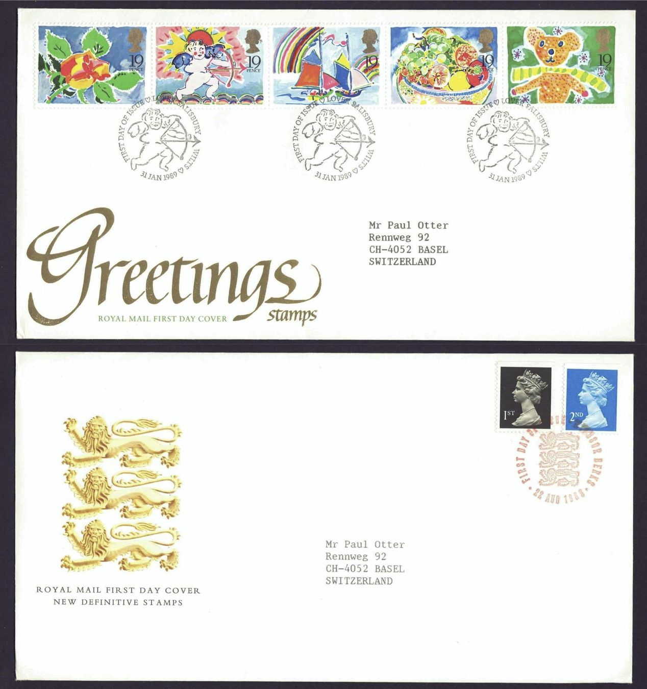 Tutti i francobolli: England 4 FDCs 1988/1989 – Usato da Basel venduto da Pfefferschootte