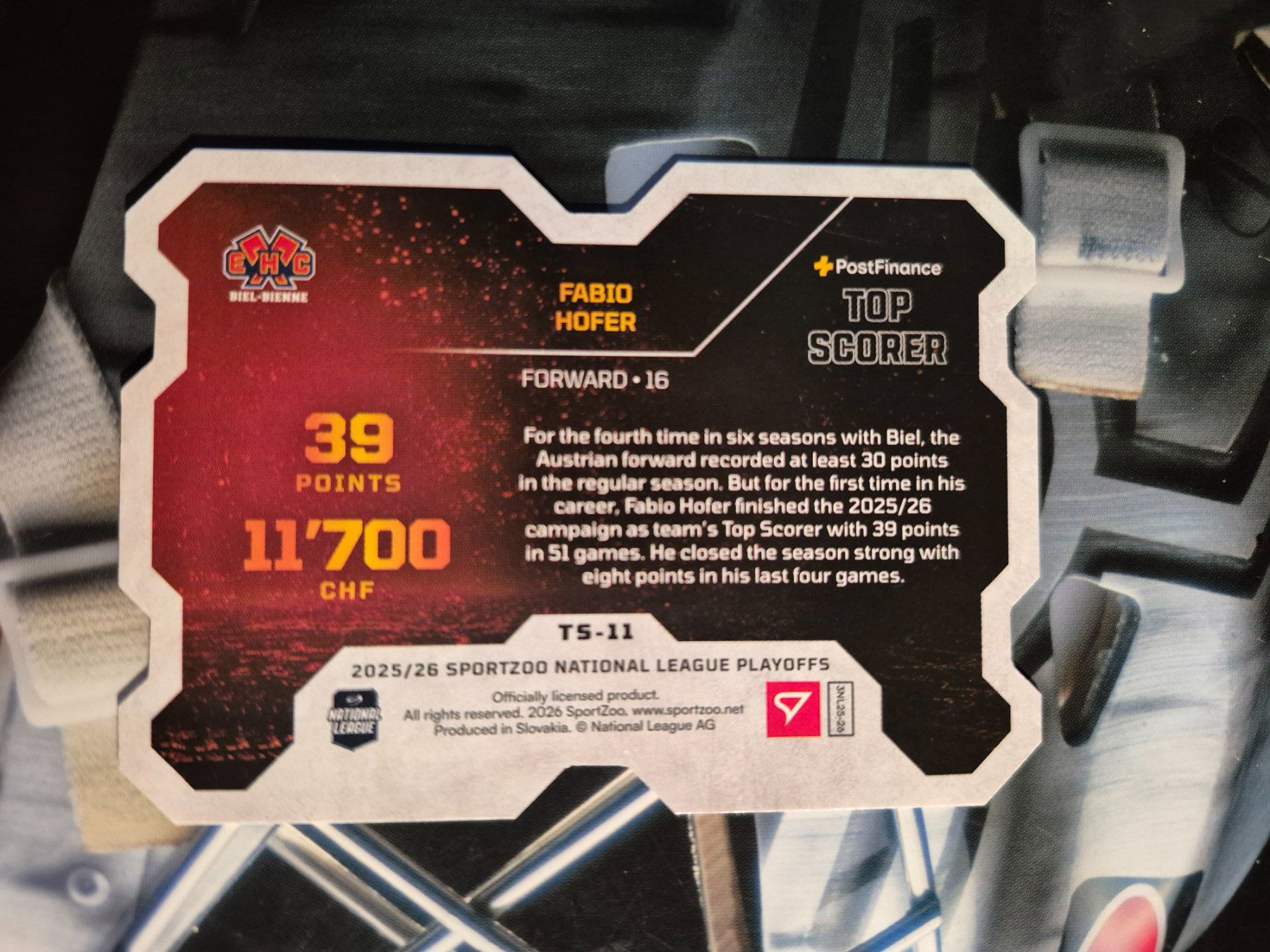 Sportzoo Carte collezionabili: Fabio Hofer EHC Biel Playoffs 2025/26 – Usato da Treiten venduto da Sauber73 1
