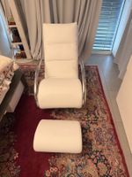 Schaukelsessel weiss Kunstleder + Hocker, Chromgestell