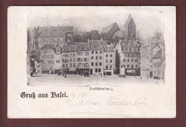 Gruss aus BASEL - Barfüsserplatz - 1899 // Falte //