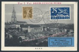 Flugpost Schweiz 1929 Bern Zürich Wien Luftpost
