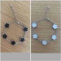 2x Armkette Fusskette Kleeblatt-/Blumen silber-weiss-schwarz