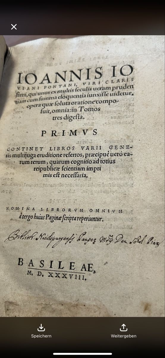 Bücher: Ioannis Pontani Opera, Basel 1538 – Gebraucht aus Oftringen von Ramsesundosiris 2