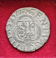 Genf Genève Kantonalmünze  1577 GENEVA CIVITAS 3/4 Sols