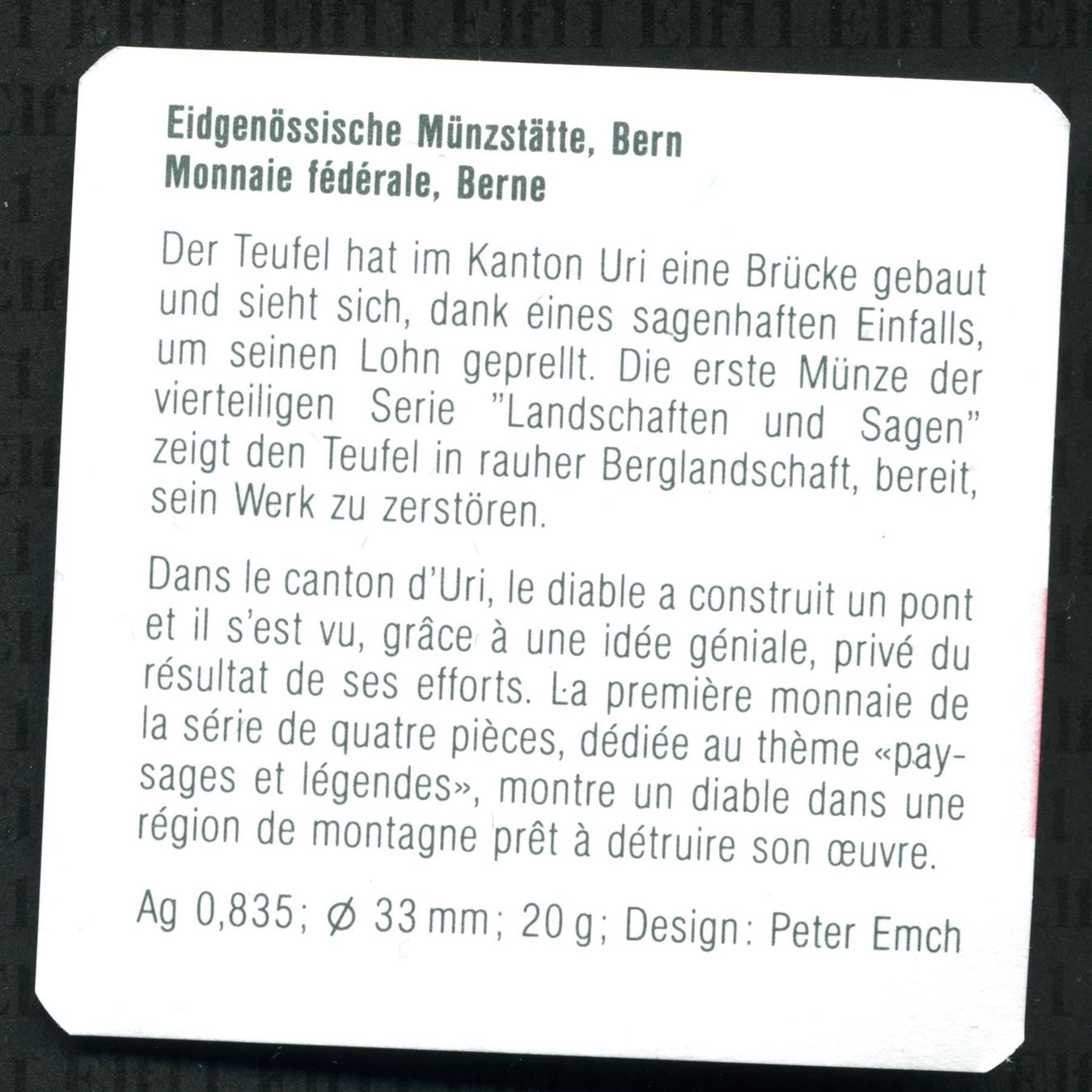 Alle Münzen: CHF__20.00 1994 Teufelsbrücke PP 20 Franken – Neu und originalverpackt aus Widnau von Elf11 4