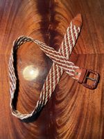 Vintage leather and cord braided belt beige brown size 95cm