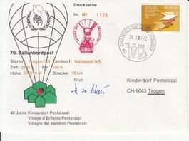 70. Ballonbordpost Trogen-Waldstatt 1986