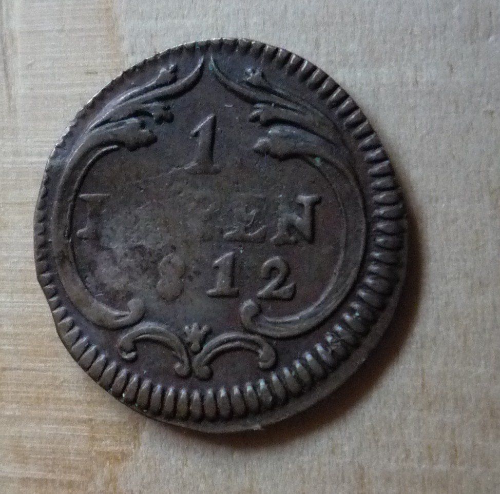 Alle Münzen: 1 Rappen Schwyz, 1812 – Gebraucht aus Rieden SG von Sammelfreund 1