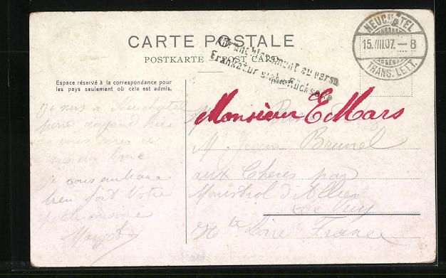 Cartoline postali: AK Neuchâtel, Ecole de Commerce, 1907 – Usato da Berlin venduto da bartko-reher 1