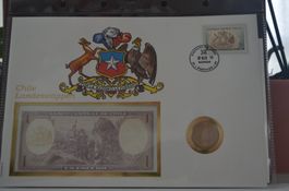 Banknotenbrief mit Münze aus Chile