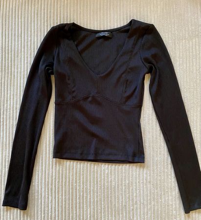 Bershka Sweatshirt Pullover Oberteil gerippt Schwarz Gr. S