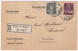 POKO-PERFIN EK/Z auf Chargé-Karte von ZÜRICH nach RUSSIKON