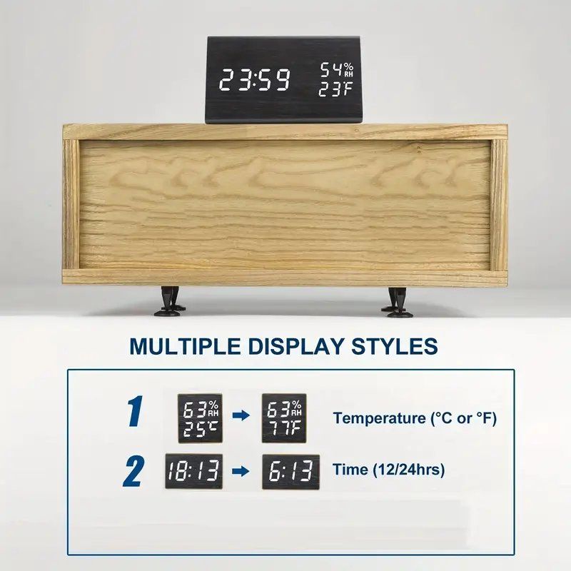 Orologi da terra & Orologi da parete: LED Wecker Digital Holz Uhr mit Temperatur & Luftfeuchte – Nuovo e nell'imballaggio originale da Genève venduto da Lotus-18 3