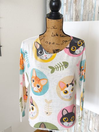 Sa' Sa Pullover mit Katzenmuster, Grösse S, Top Zustand!
