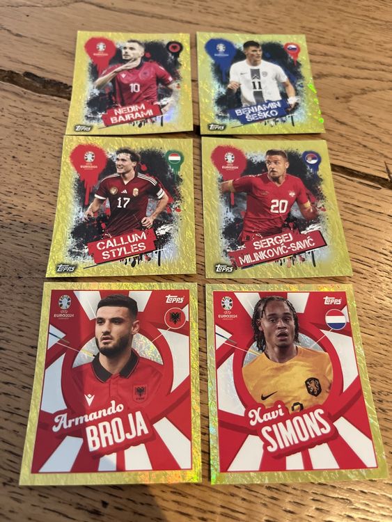 UEFA Euro 2024 Topps Sticker 6x GOLD STICKER (Neu (gemäss Beschreibung ...