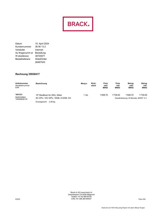 Apple Notebook: MacBook Air 15 M3 Chip, 16GB unified memory, 512GB SSD – Usato da Birsfelden venduto da MaKu4058 6
