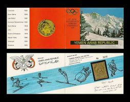 Yemen timbre or Jeux olympiques GRENOBLE 1968 Numéroté