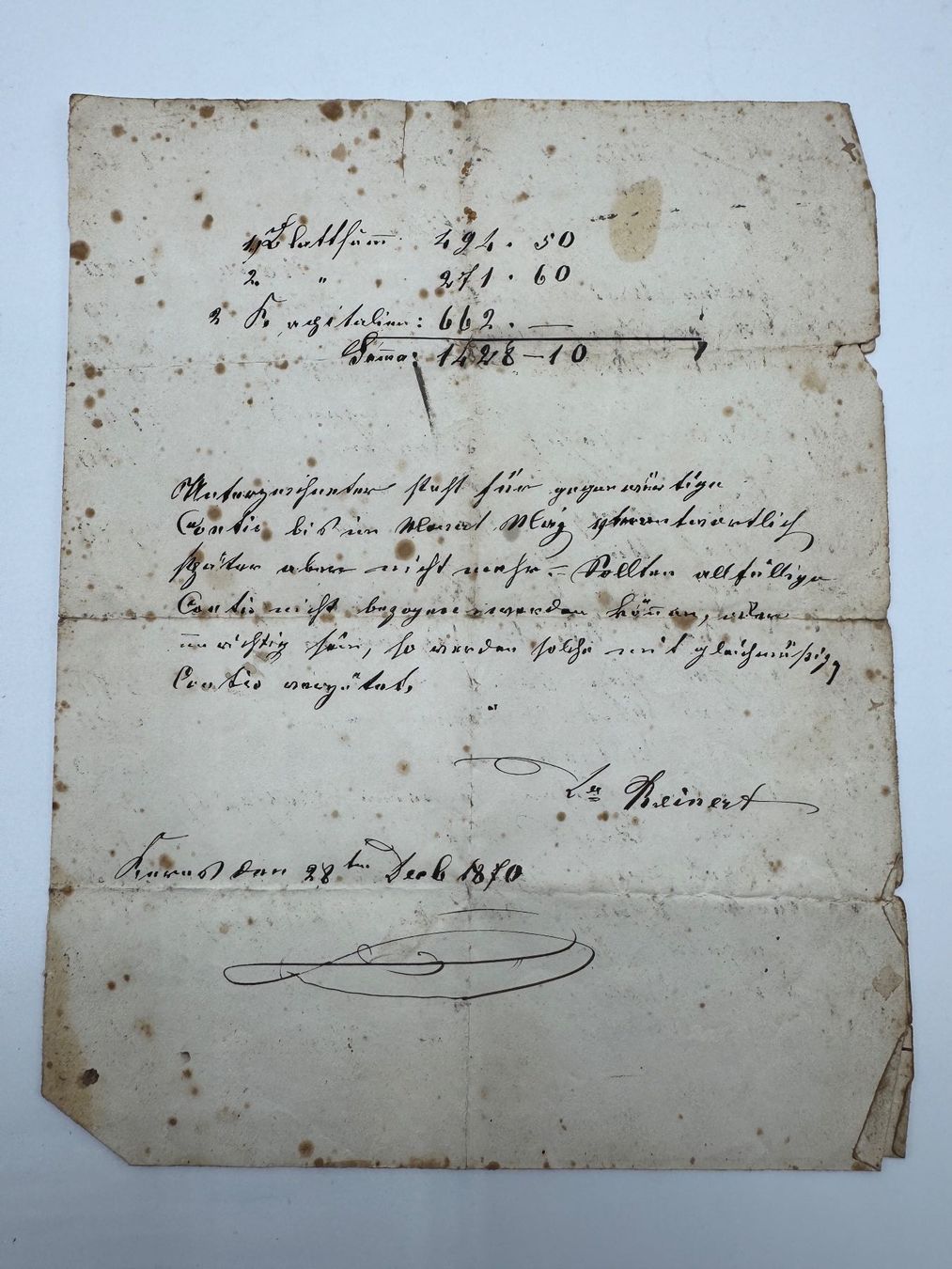 Dokumente: Antike Handschrift, Brief von 1870 – Gebraucht aus Sachseln von BONATI01