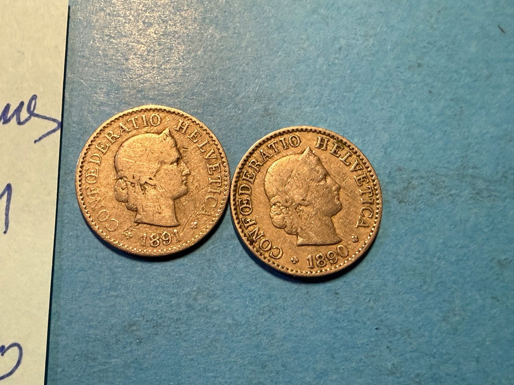 Tutti le monete: SUISSE : 2 x 5 CENTIMES 1890 + 1891 – Usato da genève venduto da GEnumist 1