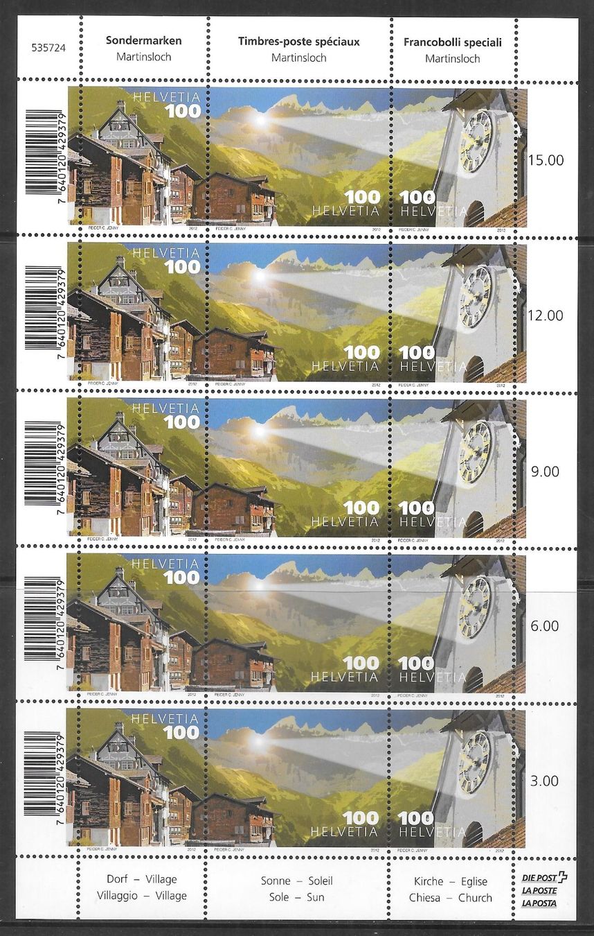 Tutti i francobolli: Kleinbogen OZ 198 Martinsloch ** 8.3.2012 – Nuovo (secondo la descrizione) da Olten venduto da clotaldi