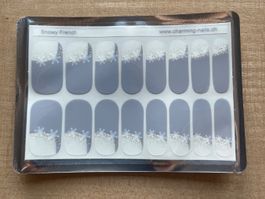 Nagelfolie grau mit Schneflocken und Glitzer