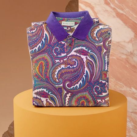 ETRO Polo Shirt with Purple Paisley Print - EU Size M