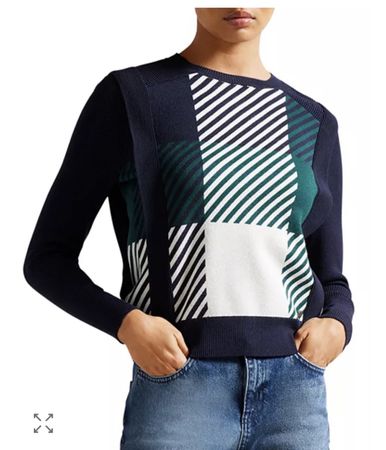 TED BAKER Vickyi Ribbed Check Detail Sweater UK 10 parfait